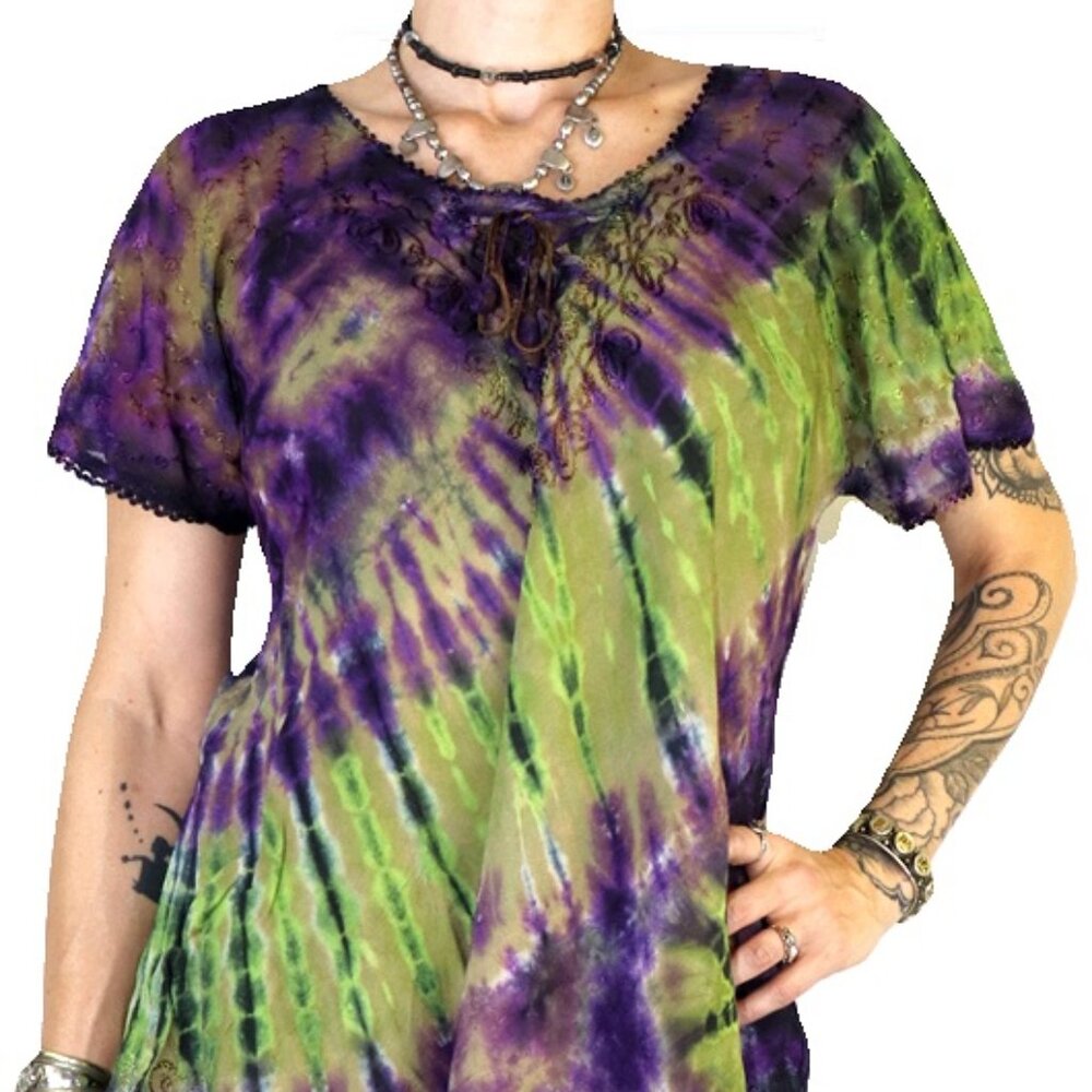 Purple yellow comfy oversized tie dye top